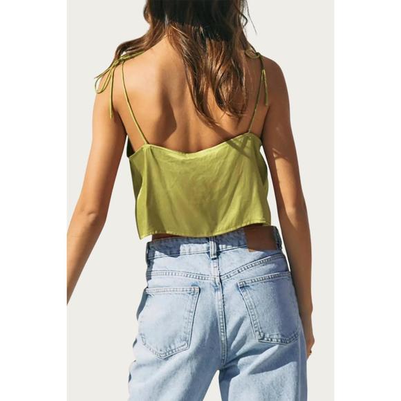 NEW ENDLESS BLU. cropped satin split-front camisole in lime - Picture 3 of 3